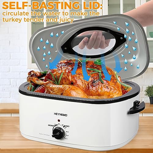 Image of 22 Quart Electric Roaster Oven with Visible & Self-Basting Lid, Large Turkey Roaster with Defrost Warm Function, Adjustable Temperature, Removable Pan Rack, Stainless Steel
