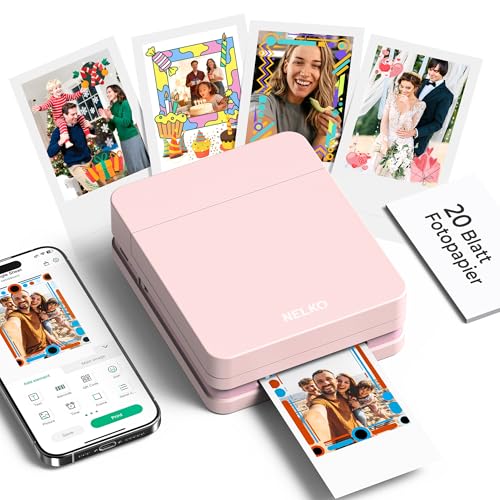 Nelko Photo Printer, 2x3 Portable Wireless Smartphone Printer, PP01 Mini Color Instant Inkjet Printer, Sticky-Back Photos, Bluetooth Compatible with iOS & Android, App Editing, Pink