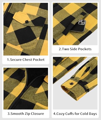 Image of V VALANCH Men's Sherpa Lined Flannel Jacket with Hood - Zip Up Plaid Shirt Jacket Winter Outdoor Warm Outerwear Fleece Coat