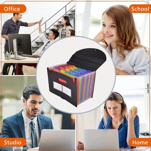 Image of 27 Pocket File Organizer & A Pen, A4 /Letter Size Portable Accordion Files & Folders, Expanding File Folder, Document Organizer Bag (Black, 27 Pocket Expandable File Folder, 27)