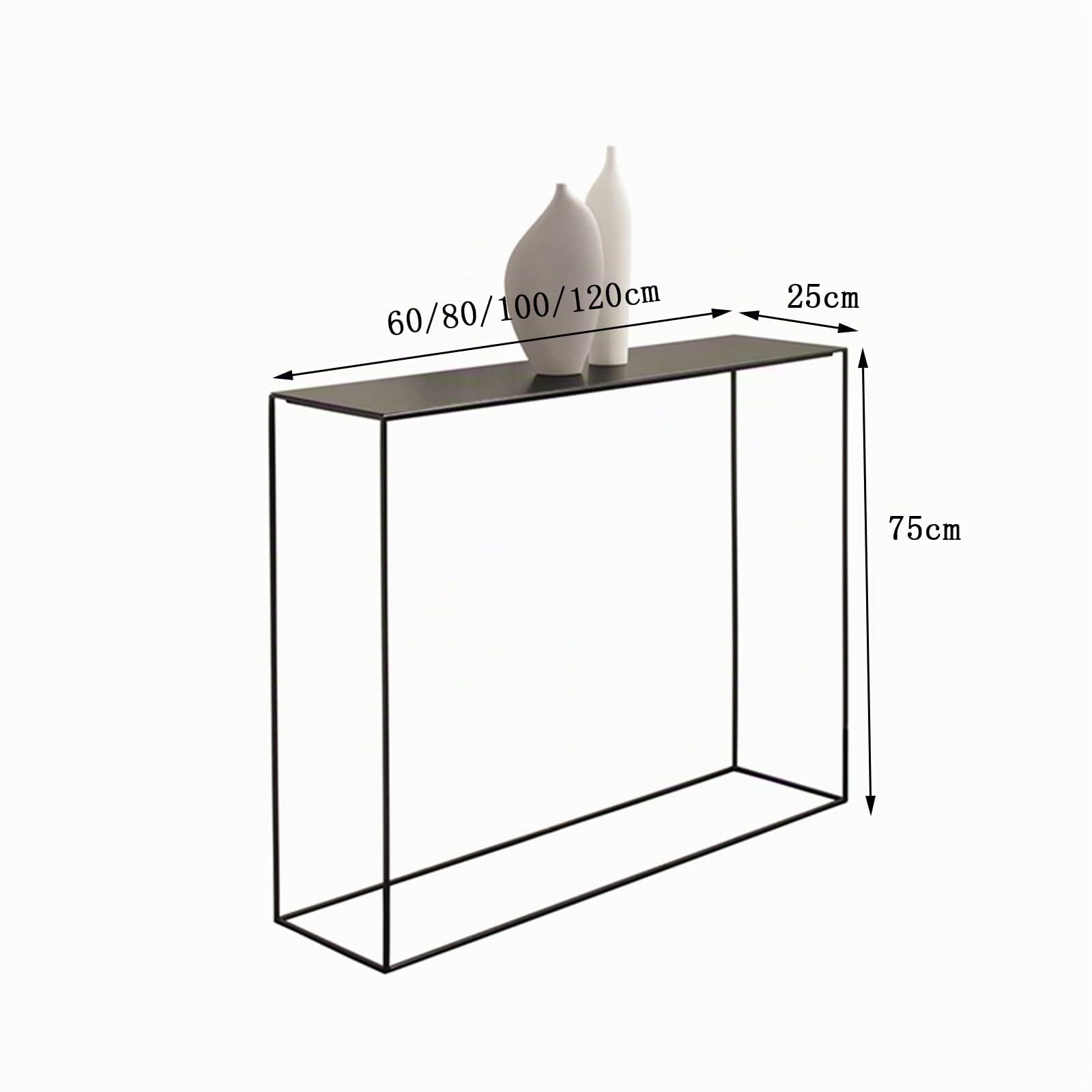 Konsolentisch Aus Schwarzem Eisen, Schmaler Sofatisch Mit Einer Breite Von 25 cm, 60–120 cm Großer Eingangstisch Für Die Küche Eines Blumenladens Auf Dem Balkon(Size:60 * 25 * 75CM,Color:schwarz)