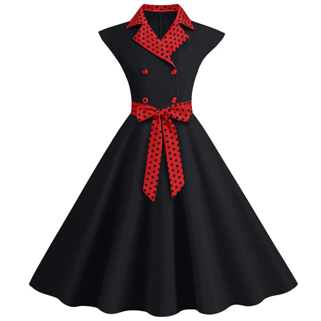 Elegancka damska sukienka z klapą, solidna sukienka w kropki, damska sukienka w stylu vintage, swing, rockabilly, na studniówkę, sukienka na imprezę, retro, sukienka midi do biura