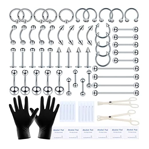 Xpircn 70PCS Piercing Kit Stainless Steel 14G 16G Lip Nose Tongue Tragus Cartilage Daith Eyebrow Belly Button Rings Body Piercing Tools