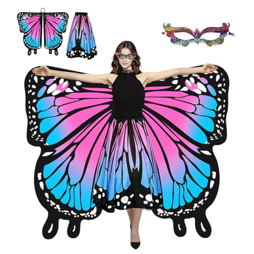 Schmetterling Kostüm Erwachsene Damen, Feenflügel & Umhänge für Erwachsene- Schmetterling Kostüm Damens Doppelseitigs mit Haarreif und Spitze...