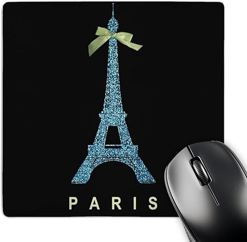 3dRose LLC - Alfombrilla de ratón (8.0 x 8.0 x 0.1 in), diseño de la Torre Eiffel azul con lazo de chica, color negro