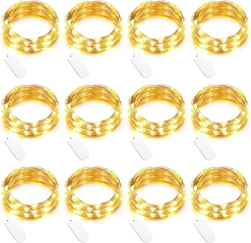 Ehome Fairy String Lights, 12 Pack Battery Operated, 7.2ft 20LED Christmas Decorations, Silver Coated Copper Wire Firefly Moon Lights for Party, Warm White