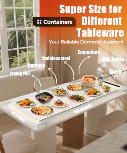 Image of Warming Mat for Food, 46x15 Inch, Off White, Fast Heat, Child Lock | Includes heat-resistant pad. Perfect for chafing dishes, buffet & parties. Easy to clean & store. 6 settings, timer & lock.