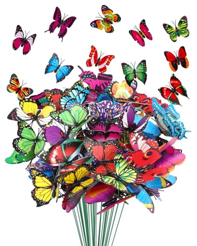 QLEUIFT 30 pcs Garten Schmetterlinge Stangen Patio Bunt Schmetterling...