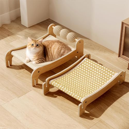 Katzenhängematte in 2 Ebenen, 2- Lagiges, Erhöhtes Design, Atmungsaktiv, Aus Holz, Etagenbett Mit Kratzbrett Für Katzen, Für Studentenwohnheim, Balkon, Wohnung, Schlafzimmer Und Wohnzimmer G-3