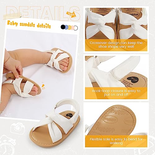 Image of Miamooi Infant Baby Girls Boys Sandals Summer Bowknot Crib Shoes Toddler Pu Leather Flower Soft Rubber Sole Dress Flats First Walker Shoes