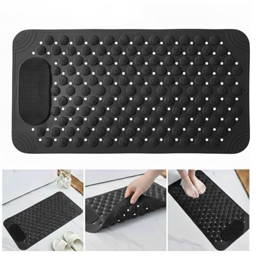 Image of Charge -X Anti Slip Bath Mat with Foot Scrubber for Bathroom | 2-in-1 Silicone Shower Mat with Suction Cups & Drainage Holes | Deep Cleaning Foot Scrubber Massage Mat (70 x 35 cm) Black
