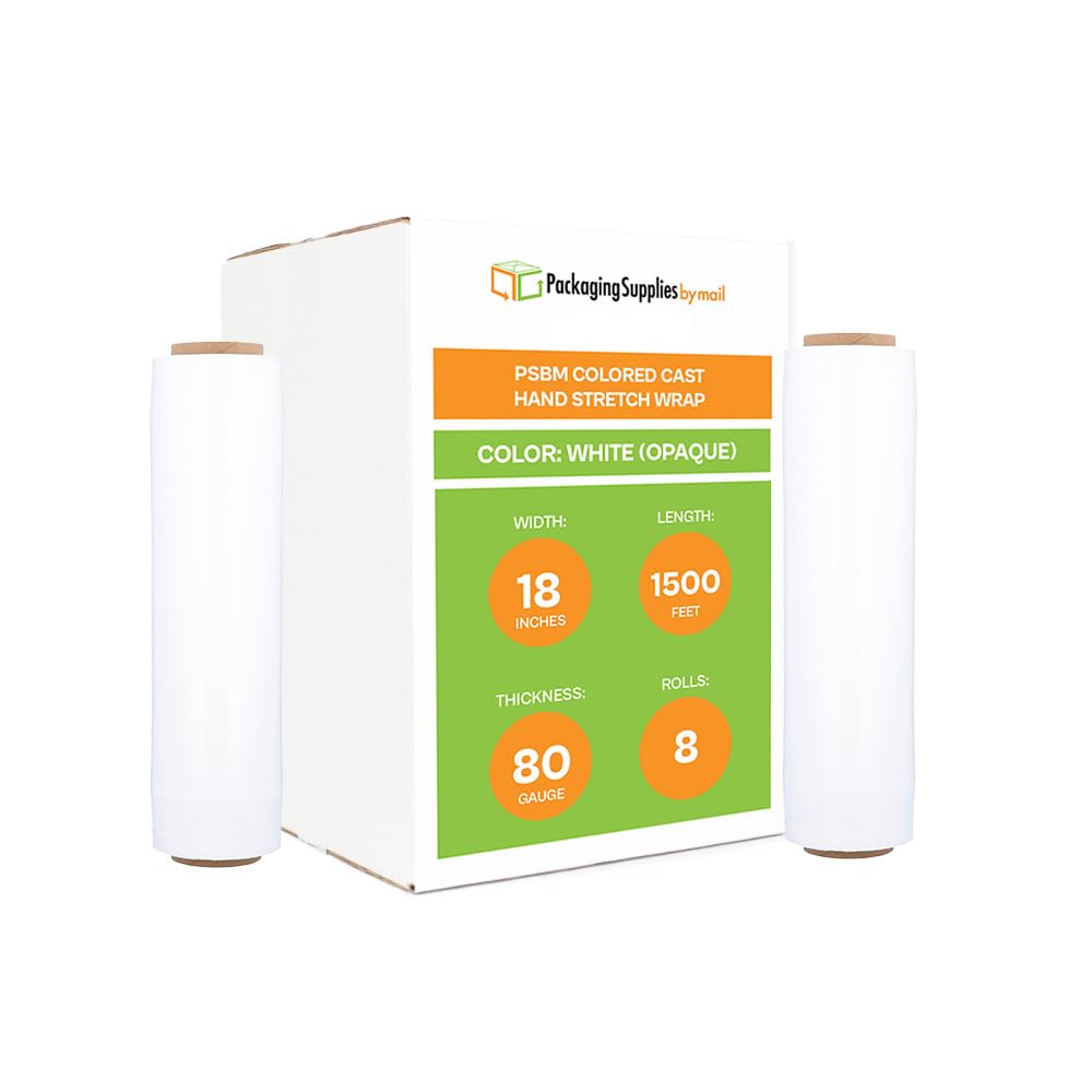 PSBM Lot de 8 rouleaux de film étirable blanc foncé, 45,7 cm x 452,4 m, calibre 80, film rétractable de résistance industrielle pour le déménagement, l'emballage et l'expédition