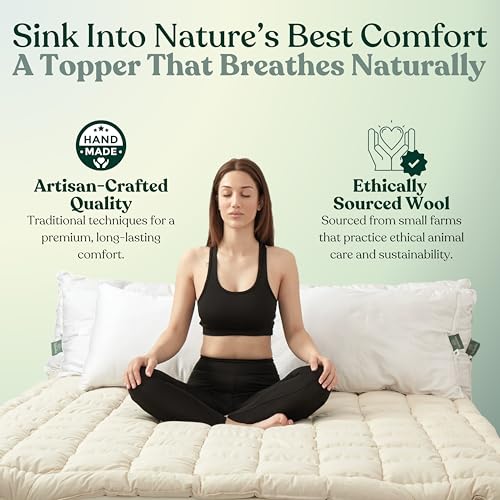 Organic Merino Wool Mattress Topper - Luxury Pillow Top Mattress Pad, Handmade, Non-Toxic, Cooling & Hypoallergenic, Natural Back Pain Relief, Sustainable Bedding (Twin XL)