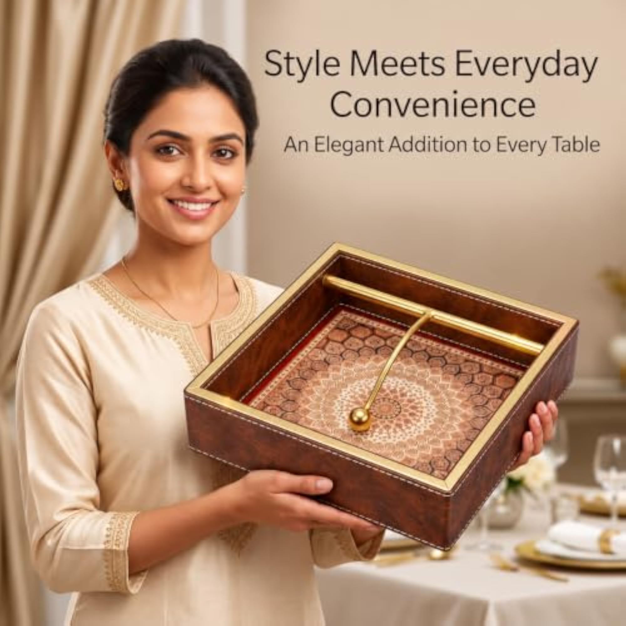 Faux Leather Napkin Holder for Table, Brown