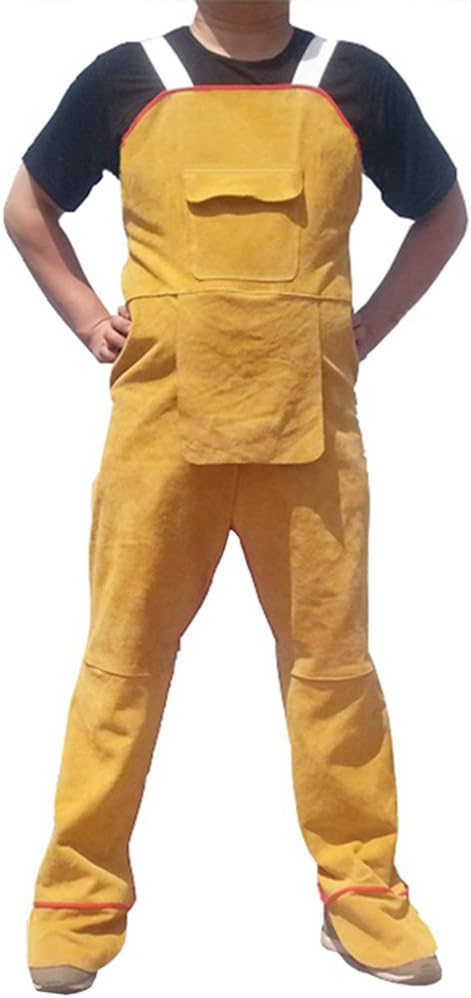 Cowhide Welding Apron Bib Heat Resistant Leather Apron Safety Apparel Split Leg Flame Resistant Apron With Pocket