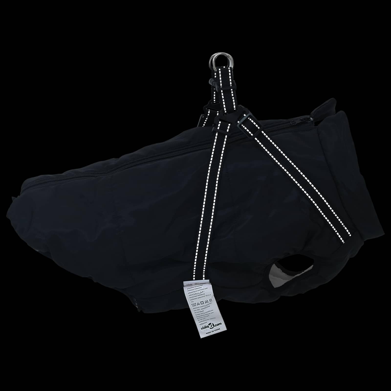 Cappotto per cani nero L48 in pile e poliestere regolabile con strisce riflettenti per inverno e autunno, antivento, impermeabile, caldo, ideale per passeggiate, all'aperto e passeggiate