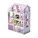 homcom Casa delle Bambole a più Piani in Legno con Accessori, Rosa, 60x30x80cm