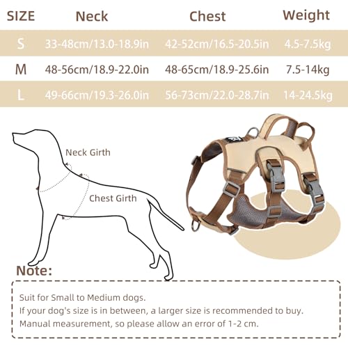 LiebeDD Geschirr Hund Klein, Sicherheitsgeschirr Hund Ausbruchsicher, Hundegeschirr Gepolstert mit 2 Griff und 2 Leinenclips, Anti Zieh Geschirr für Mittelgroße Kleine Hunde und Welpen (Beige, S)