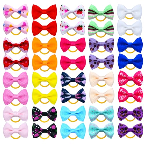 JUCCPUL Dog Hair Bows Cute Puppy Dog Bowknot Hair Ties Bulk with Rubber Bands Hair Accessories Bow Pet Grooming Products 40PCS