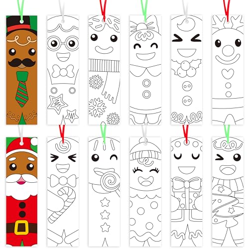 BWkoss 75Pcs Christmas Color Your Own Bookmarks for Kids...