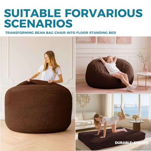 Image of Big Bean Bag Chairs for Adults,Bean Bag with Filler Included,Memory Foam Bean Bag,Giant beanbag,Suitable for Reading Chairs in Living Room, Bedroom and Dormitory. (Brown, Bean Bag Bed)