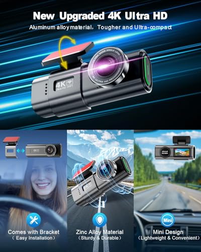 4K WiFi Dashcam Auto Vorne,App-Steuerung Auto Dashcam mit 64G SD-Karte und Abnehmbare Halterung,1.47" IPS Bildschirm,170°Superweitwinkel,Nachtsicht,WDR,G-Sensor,Loop-Aufnahm,24H Parküberwachung 4