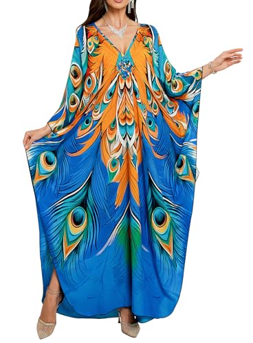 Image of Yanziliu Kaftan Dress for Women,Plus Size Hawaiian Batwing Sleeve Beach Cover Up Summer Swimsuit Dresses