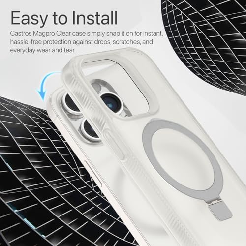 Image of eller sante Astros MagPro Back Cover Case for iPhone 15 pro with Magnetic Alloy Ring Metal Kickstand Scratch Resistant Slim Thin Military-Grade Protection Compatible with MagSafe - White