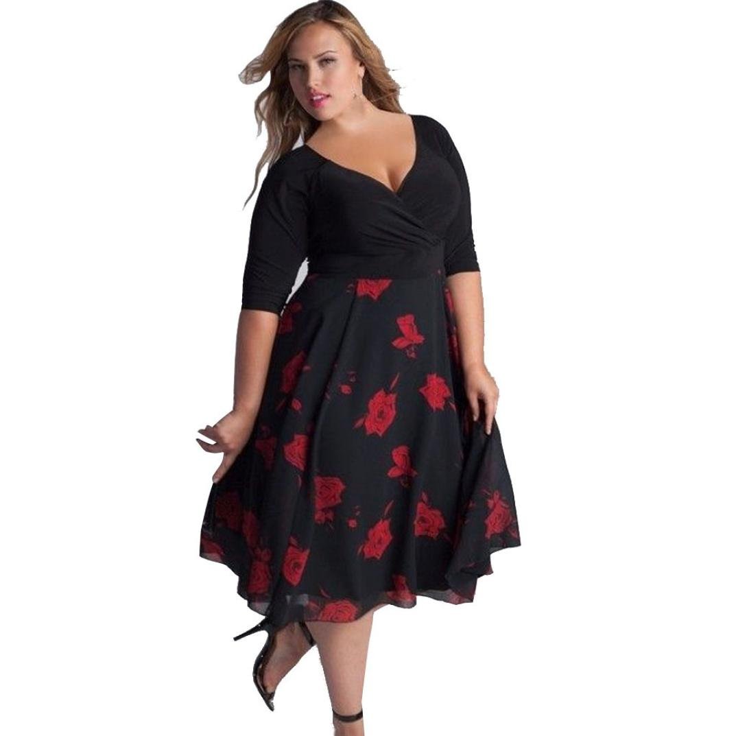 VJGOAL Damen Kleid, Frauen Plus Size Mode V-Ausschnitt Floral Maxi Abend Cocktail Party Hochzeit Boho Strand Frühling Sommerkleid