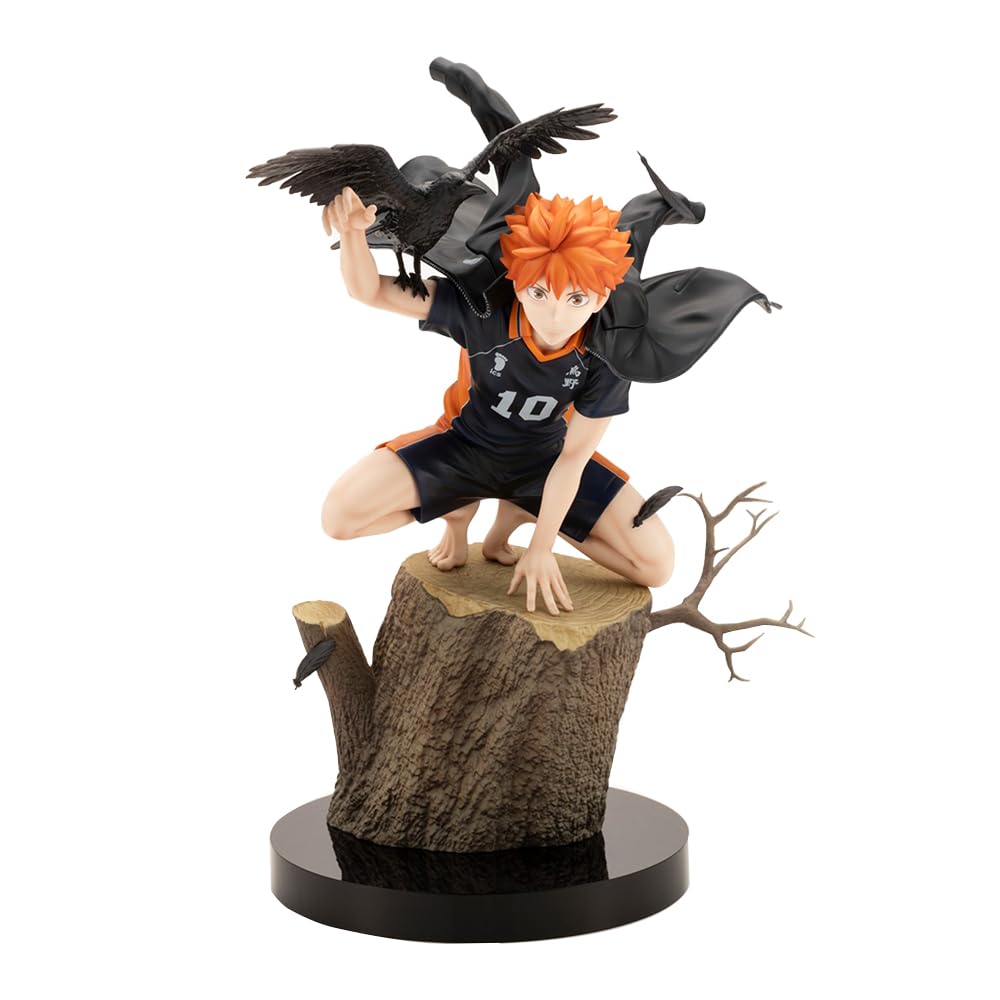 Xinchangda Haikyuu Figure Hinata Shoyo Squatting on a Tree Stump Action Figure 23cm Anime Statue Model Desktop Collection Gifts for Fans