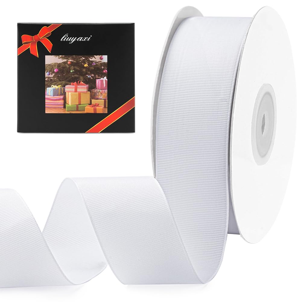 LIUYAXI 2" X 50 Yards Solid White Grosgrain Ribbon, Perfect for Crafts, Wedding Decor, DIY Hair Accessories, Sewing, Gift Package Wrapping and More