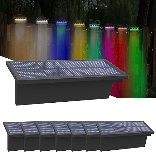 FLRONGSUN Solar Fence Lights Warm White,White, RGB Flash Modes Step Solar Lights Outdoor Waterproof LED Lights,Exterior Wall Decor for Backyard, Fence,Pool, Patio, Post Dec (RGB Flash 10 Modes 8pack)