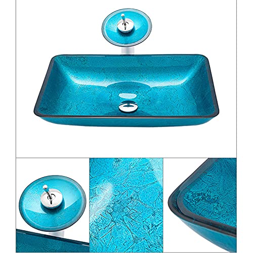 Vasque de comptoir compacte en verre bleu avec bonde escamotable - 5