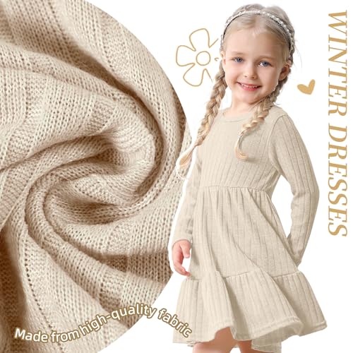 Image of Toddler Baby Girl Long Sleeve Dress Girls Knit Sweater Dresses Tiered Kids Swing Holiday Clothes Fall Winter