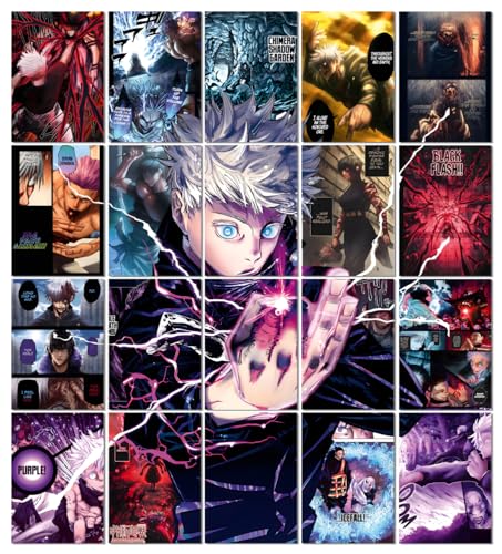 Image of Moment Prints Gojo Satoru Colored Manga Collage Poster Set - Set of 20, 210 mm x 297 mm, Self Adhesive, Premium-Quality Posters, 300 GSM Paper, Gojo Poster - Glue Dots Included, Cardstock