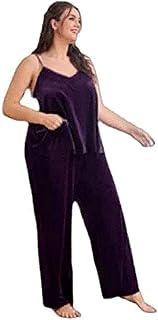 بنطلون بيجامة للنساء - 3 قطع (موف)، مقاس L