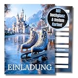 HIDEBLOOM Schlittschuhlaufen Einladungskarten Kindergeburtstag Mädchen - 12 Stück - DIN A6 (10,5 cm x 14,8 cm) - Eislaufen Einladungen Geburtstag Mädchen - Geburtstagseinladungen Schlittschuhe