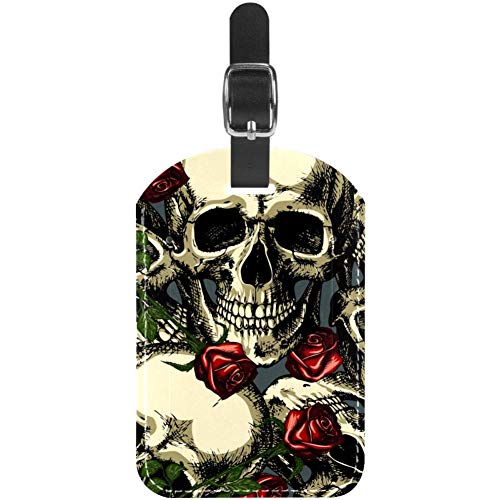 Preisvergleich Produktbild Gepäckanhänger Totenkopf mit roter Rose Leder Reisegepäcketiketten 1 Packungen