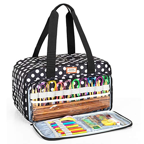 CURMIO Bolsa de Ovillos, Bolsa de Labores, Bolsa para Ganchillos, Proyecto de Tejido y Accesorios, Organizador de Lanas, Dots.