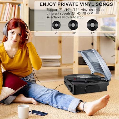 BIGMONAT Vinyl Record Player, Bluetooth Turntable with 2 Built-in Stereo Speakers, 33/45/78 RPM Vintage Vinyl Turntable Player, FM Radio with 3.5mm Headphone Jack,L/R Line Out Speaker, Dust Cover - Les Beatles, Paul McCartney, John Lennon, RIngo Starr, George Harrison BIGMONAT Vinyl Record Player, Bluetooth Turntable with 2 Built-in Stereo Speakers, 33/45/78 RPM Vintage Vinyl Turntable Player, FM Radio with 3.5mm Headphone Jack,L/R Line Out Speaker, Dust Cover – Image 3