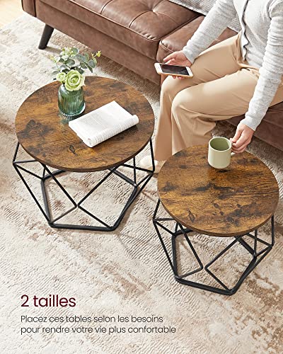 Lot de 2 Tables Basses Rondes Industrielles, VASAGLE
