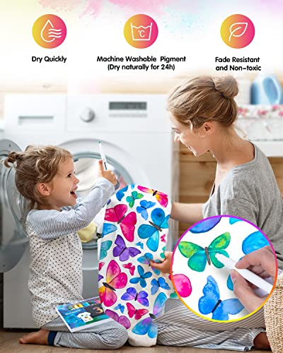 sunacme Fabric Markers Pen,32 Colors Permanent Fabric Paint Pens Art Markers Set-Fine Tip,Child Safe&Non- Toxic For Canvas,Bags,T-Shirts,Sneakers,Multi-coloured