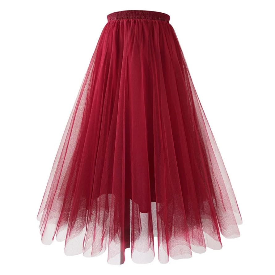 Women Long Tulle Skirt Casual Maxi Skirt High Waist Pleated Skirt Mesh Party Solid Tiered Skirts4