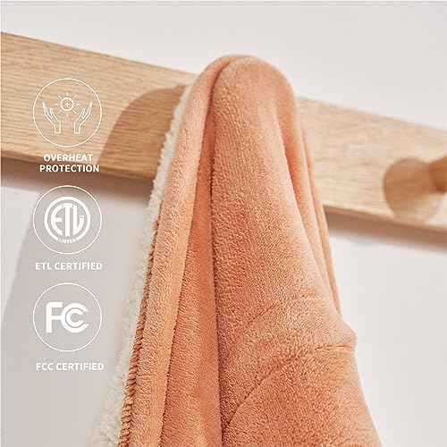 Heated Blanket 50''x60''-Soft and Comfortable Electric Throw,5 Heat Settings and 3H Auto Shut-Off Heating Blanket ETL&FCC Certification Machine Washable (Orange) — view 5