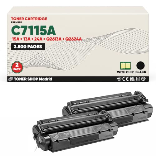 BDink Tóner Compatible con HP 15A 13A 24A C7115A Q2613A Q2624A Negro (Pack 2) con Chip para LaserJet 1000 1005 1150 1200 1220 1300 1300N 3300 3310 3320MFP 3330MFP 3380 Rendimiento 2500 páginas