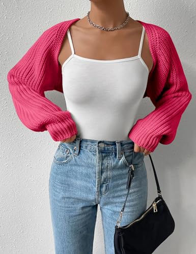 Image of Women's Long Sleeve Open Front Knitted Crop Cardigan Drop Shoulder Knit Bolero Shrug Sweater