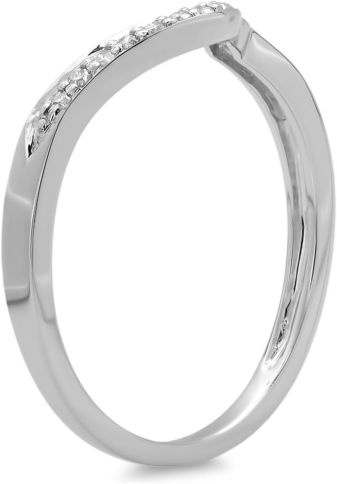 Round Dia14K White Gold Plated Stackable Wedding Enhancer Guard Wrap Ring For Women's