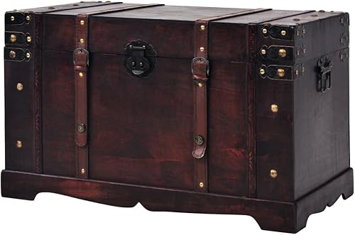 UoxAzz Cofre organizador de estilo antiguo, caja de almacenamiento rústica de madera vintage color marrón tesoro con cierre de pestillo, caja de