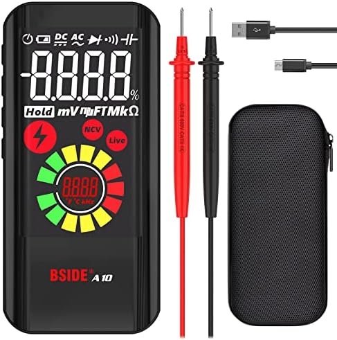 BSIDE Rechargeable Digital Multimeter Color LCD 3 Results Display 6000 Counts Auto-Ranging Pocket Voltmeter Cap Duty Cycle Live Check Voltage Tester