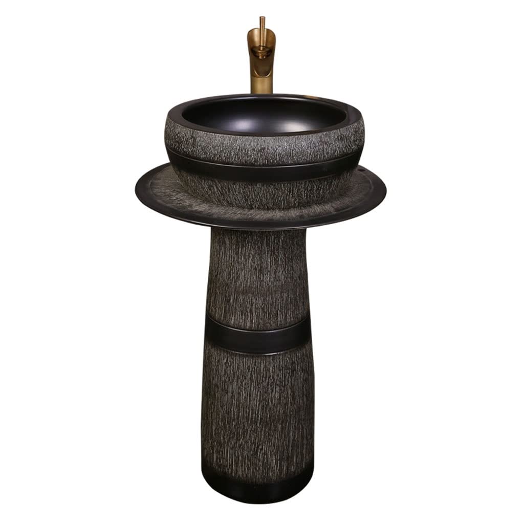Pedestal Sink Pedestal Vessel Sink Column Washbasin Freestanding Bathroom Sink Hotel Floor-Standing Washbasin with Faucet Bathroom Sinks